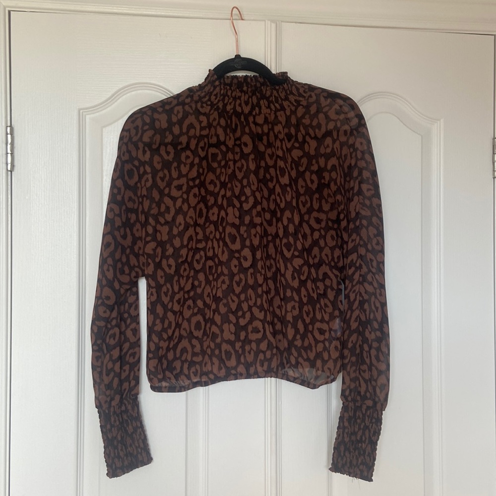 Dynamite Mock Neck Animal Print Blouse - Picture 3 of 8